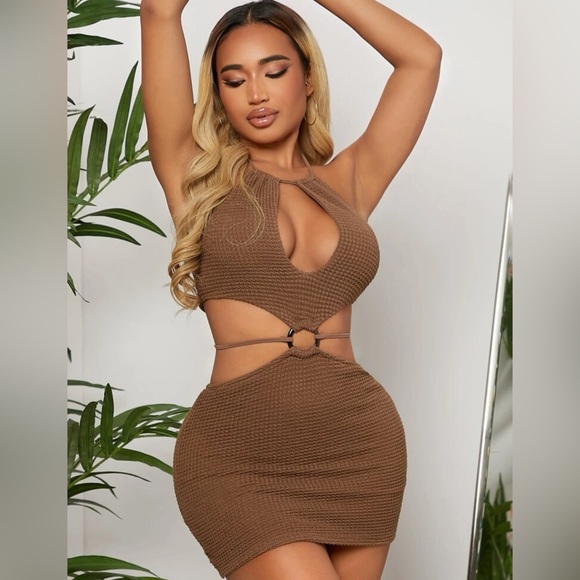 Crotchet Ribbed Cut Out Mini Dress - Picture 2 of 3